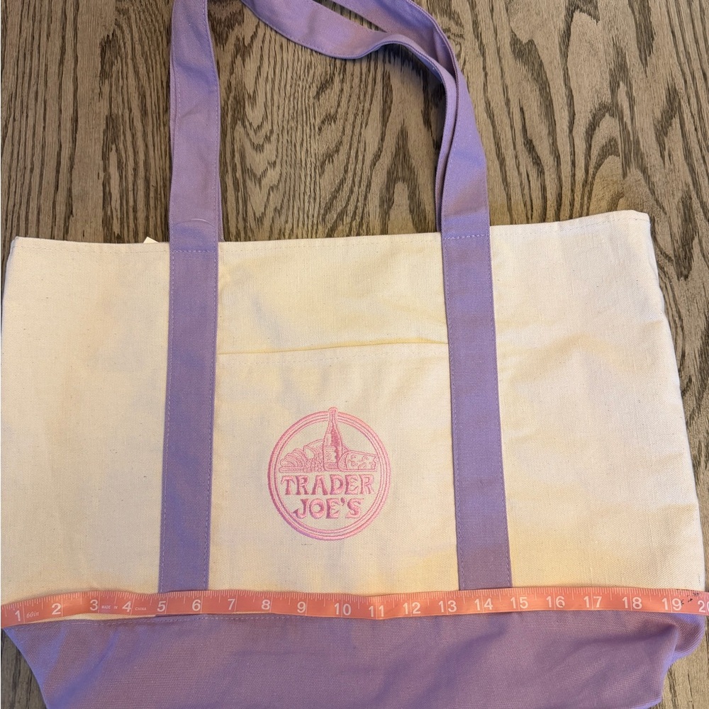 Trader Joe’s large size Cream & Lavender Purple Canvas Tote Bag